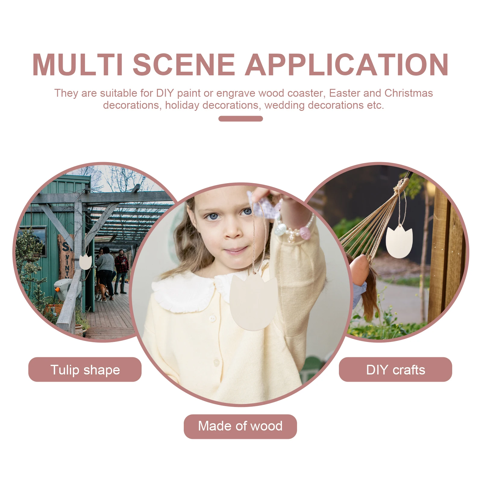 

20pcs Tulip Wood Chips Blank Wooden Pieces for Crafts Unfinished Slices DIY Projects Kids Decor Mini naments Party Hanging