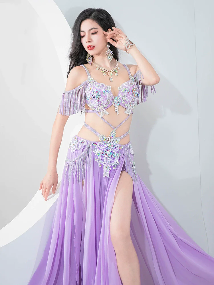 New Popsong Women Belly Dance Costume 2 Pcs Bra Top Long Skirt Oriental Bellydance Clothes Female Dance Wear