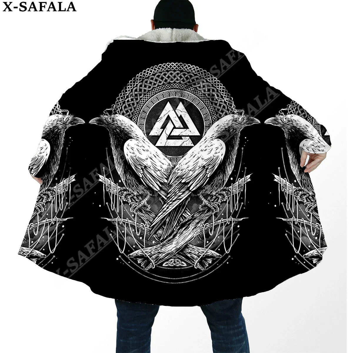 

Wolf Raven Tattoo Symbol Viking Odin Tree of Life Overcoat Coat 3D Print Thick Warm Hooded Cloak Men Windproof Fleece Unisex-4