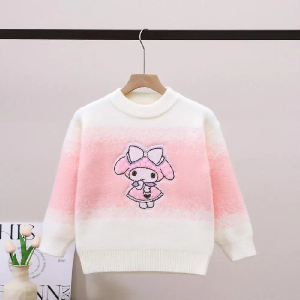 Sanrio My Melody Girls Sweater Autumn Winter Cashmere O-Neck Full Sleeve Knit Shirt Cartoon Knitting Children's Leisure Base Top