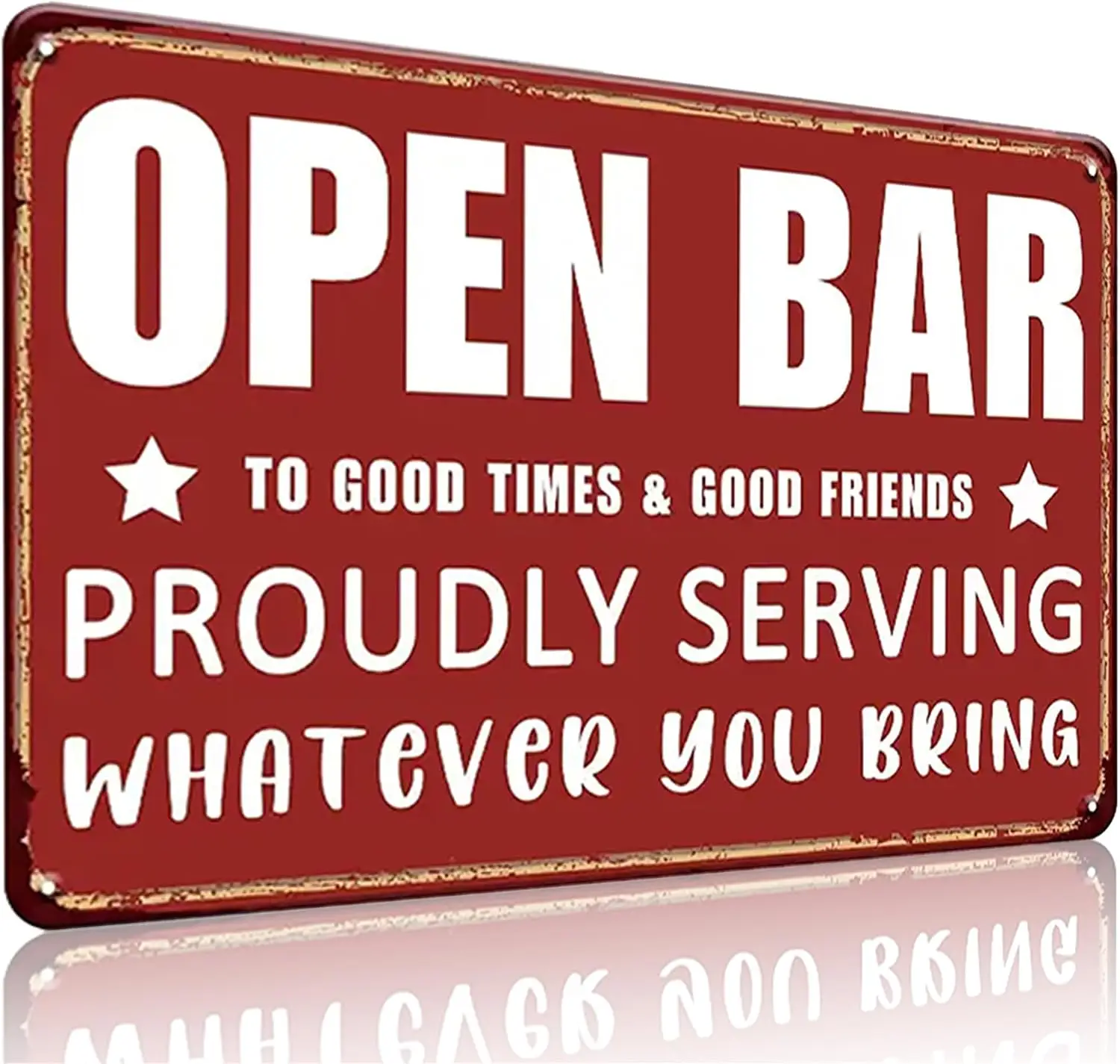 Crazysign Funny Bar Sign Open Bar Proudly Serving Whatever You Bring Tin Sign for Home Bar Man Cave Garage Decor   (3933)--Tin S
