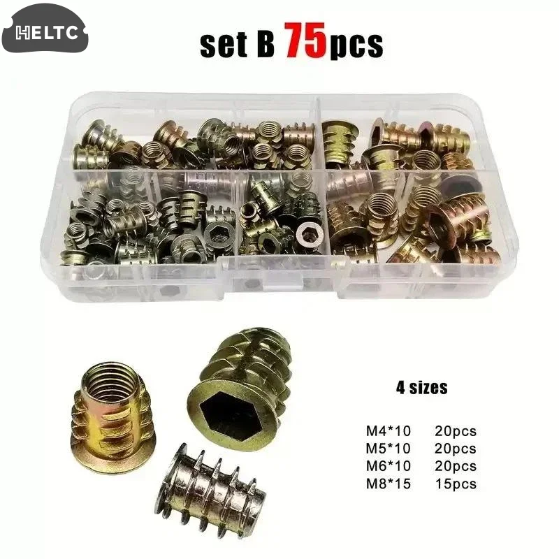 75Pcs Zinc Alloy Hexagon Socket Screw Connectors Bolt Fastener Threaded Inserts Nut Combination Tool Kit For Wooden Furniture