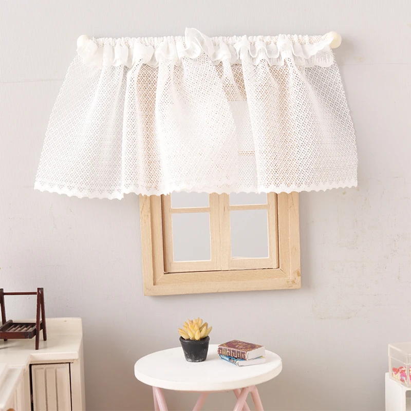 1:12 Dollhouse Miniature Curtain White Fabric Lace Door Curtain Window Decor Model Bedroom Living Room Furniture Decor Toy