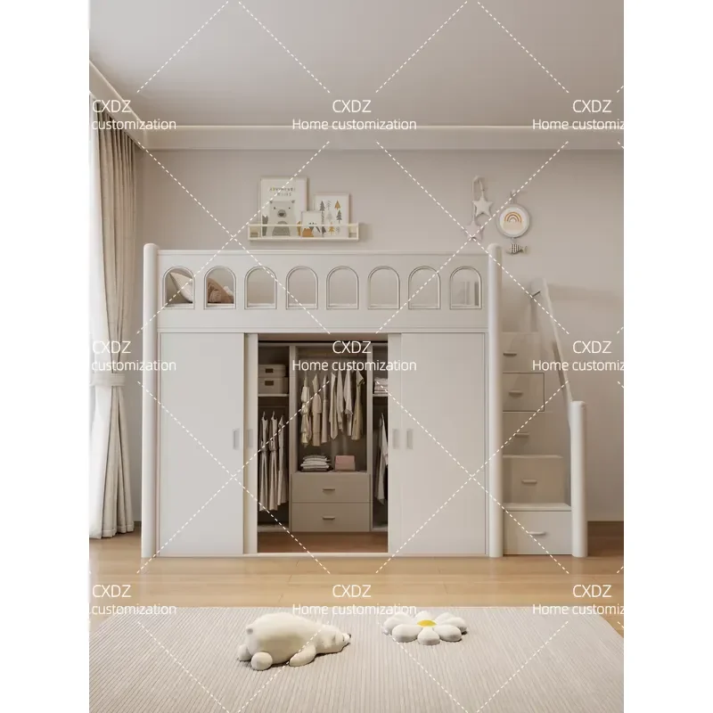 Bed, lower cabinet, empty combination bed, desk, wardrobe, integrated small apartment, walk-in cloakroom, elevated bed