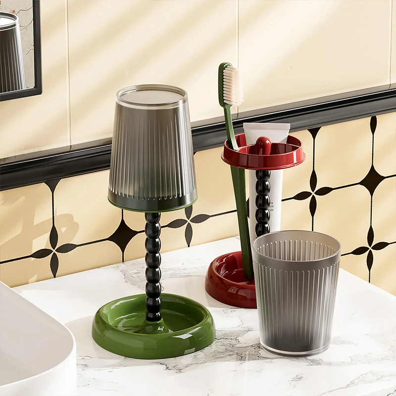 Creative Bathroom Toothbrush Holder Set Inverted Cup Storage Rack for Student Dormitory Home Use Drainage Plastic Material