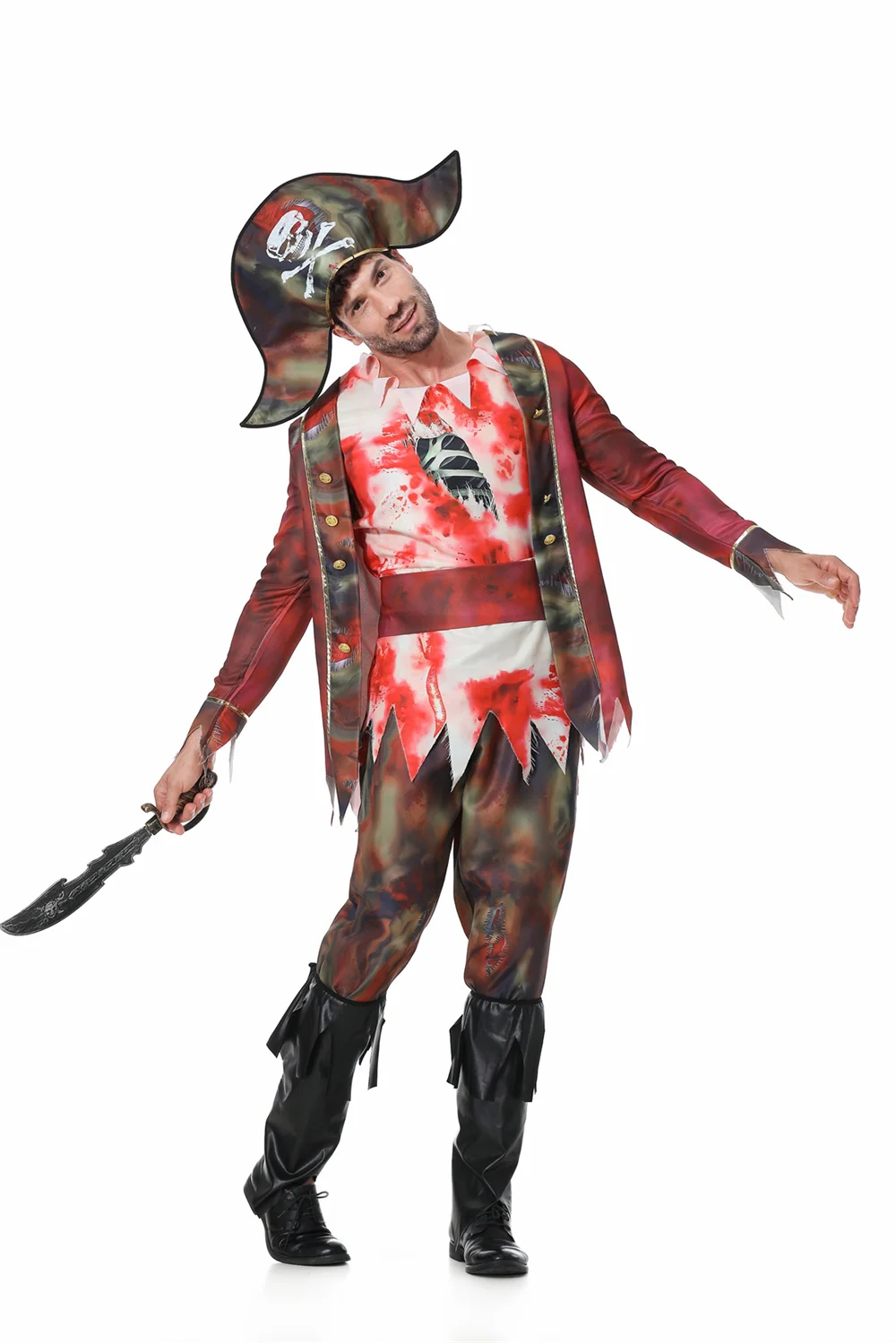 Halloween Pirate Cosplay Fantasia para Homem, Festa de Carnaval Medieval, Horror Sangue, Zumbis, Vampiros, Vestido Fantasia, Adulto