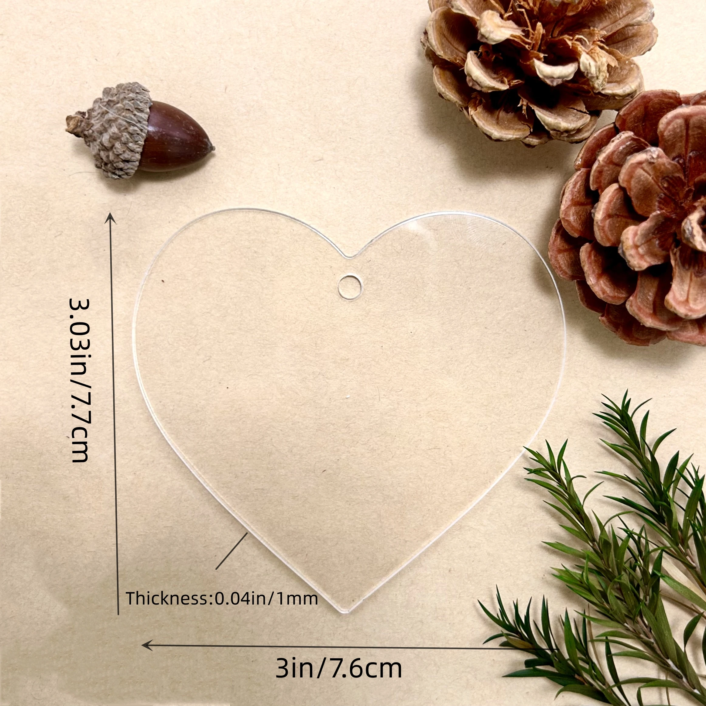 Limpar Em Branco Acrílico Enfeites De Natal, DIY Coração Ornamentos, Decorações De Árvore De Natal, 3.03in X 3in, 50PCs