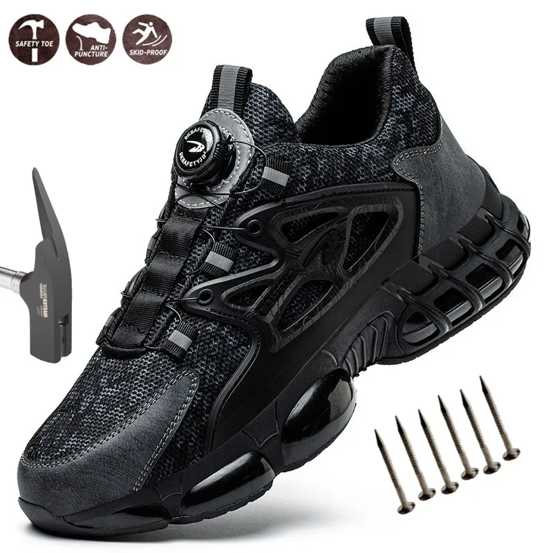 Non Slip Anti-puncture Protection Safety Shoes Lightweight Breathable Sneakers Rotating Button Indestructible Safety Shoes