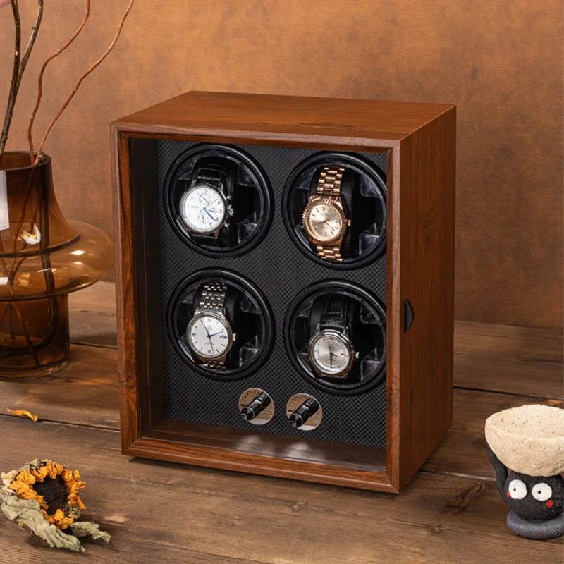Wooden Watch Winders Automatic Rotating Mechanical Watches Winding Device Men's Wrist Watch Winder Boxes with LED Light