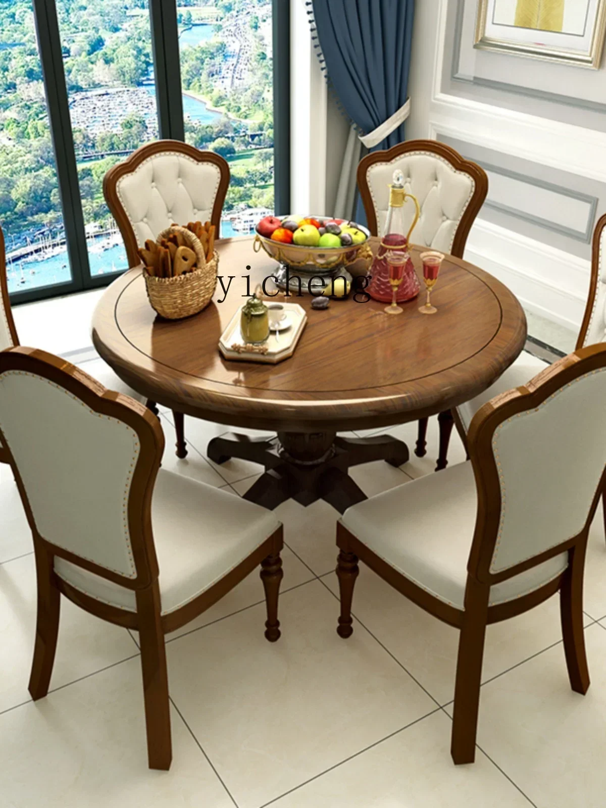 TQH6.4  all solid wood round dining table ash wood dining table and chairs retro dining room furniture