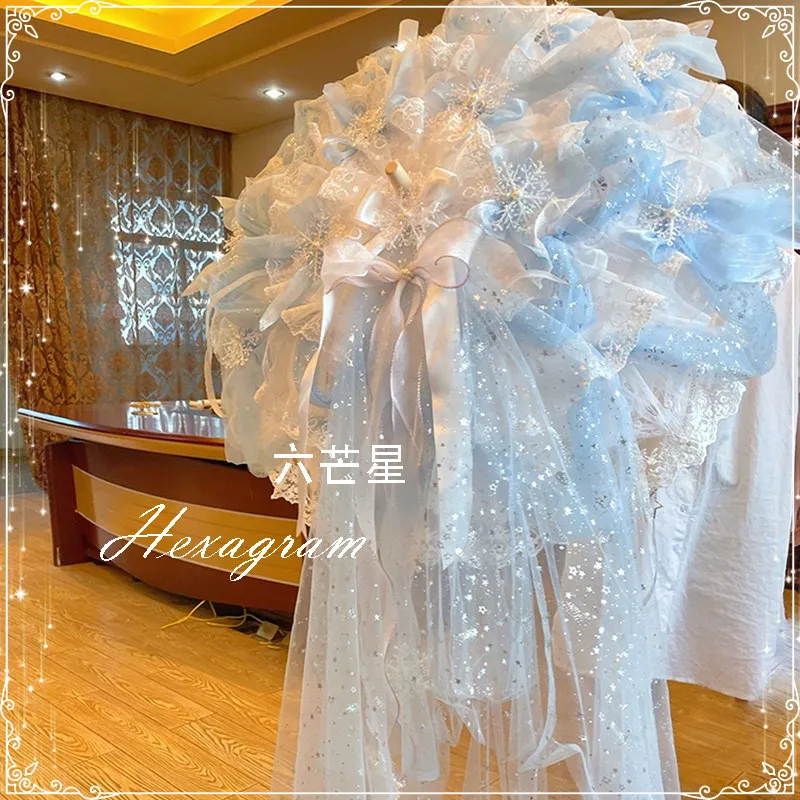 ZJ Floating Light Vientiane Handmade Flower Wedding Umbrella Snowflake Cinderella Lace Tea Party Lo Umbrella