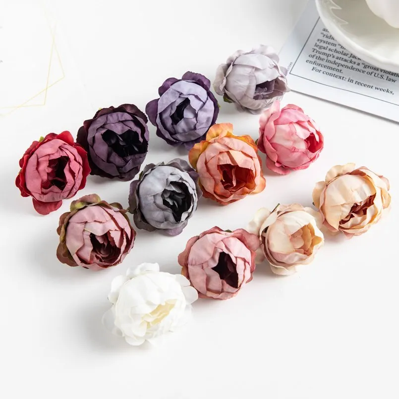10PCS Artificial Flowers Rose Wedding Wreath Valentine‘s Decora Home Room Scrapbooking Fake Silk Peony Head Diy Gifts Candy Box