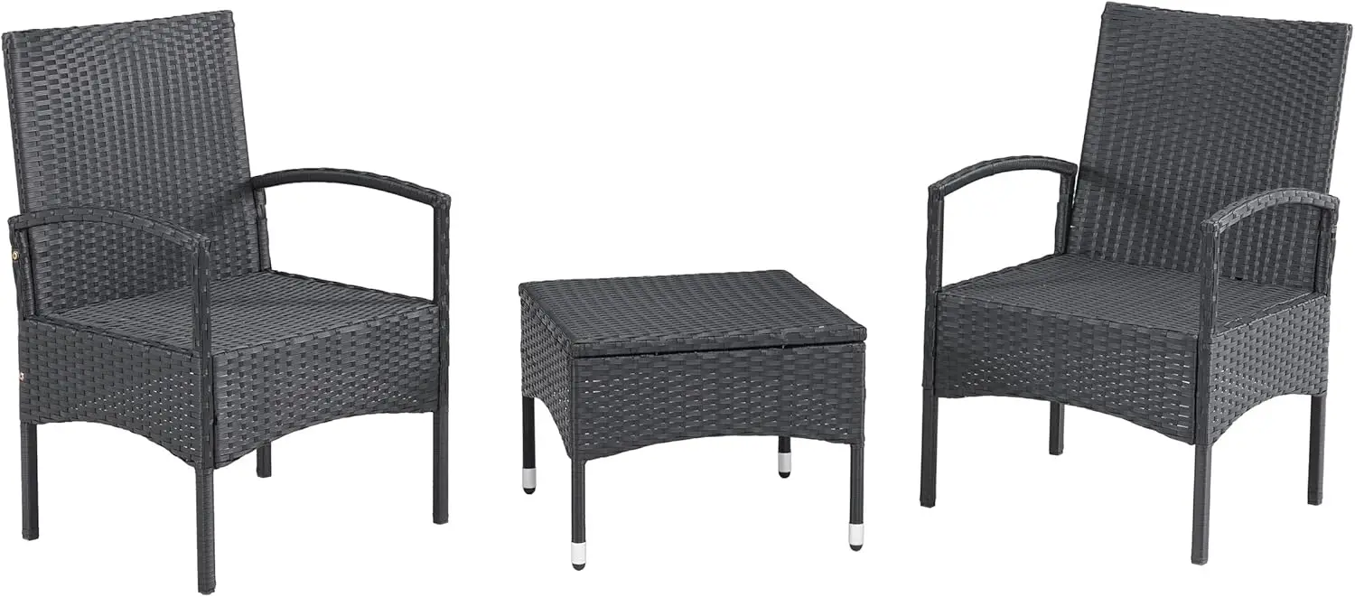 Graue Set-Rattan-Außen couch, 2 Terrassen stühle und Tisch-Combo-Deck-, Pool-oder Veranda-Möbel schwarz