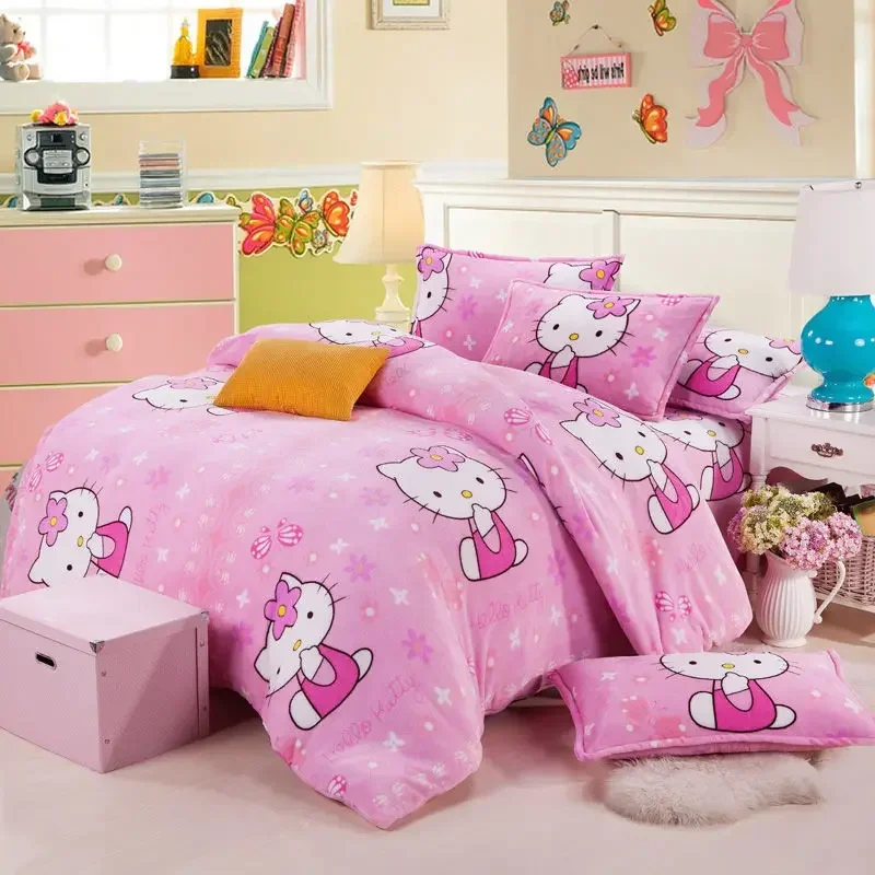 Sanrio hello Kitty Bedding Set Flannel Quilt Cover baby Pillowcase Sheets Winter Cartoon Coral Fleece girl comforter duvet