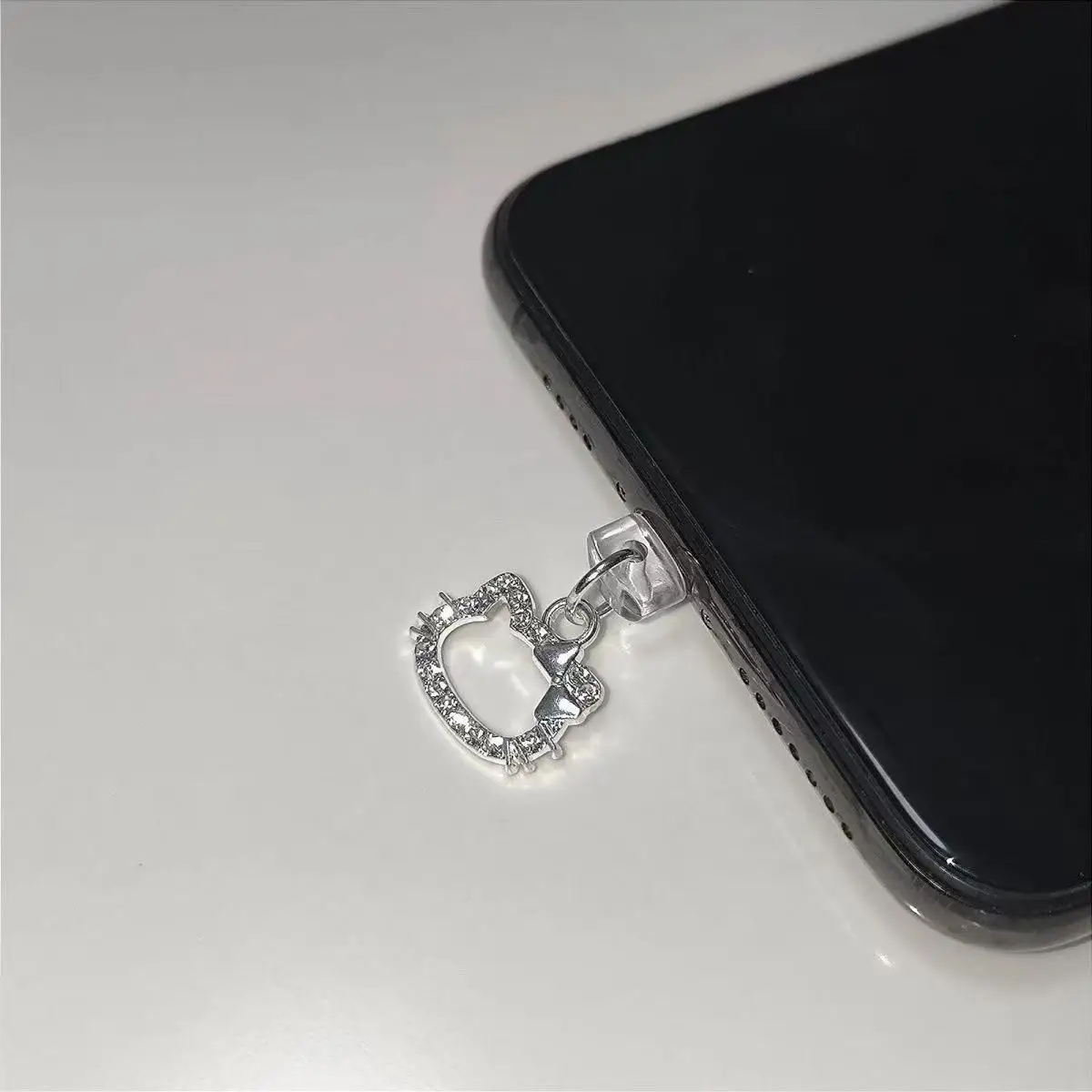 Anime KT Phone Dust Stopper Kawaii Girl Gift Water Diamond Phone with Hole Charging Port Dust Stopper Phone Decoration Toy