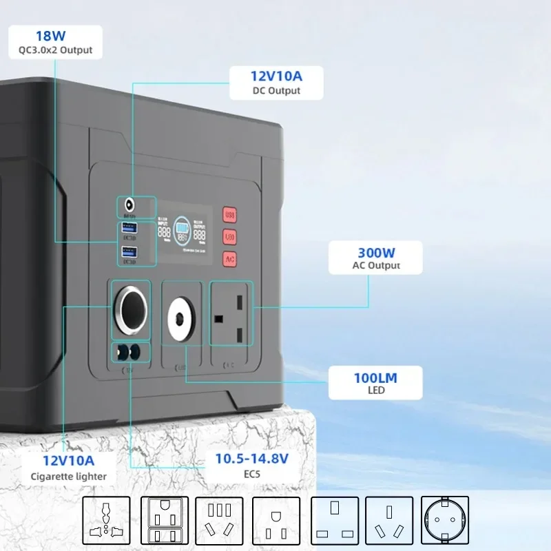 250W Portable Power Station 288Wh solar power station, lead-acid batteries Vehicle emergency starting equipment Outdoor Camping