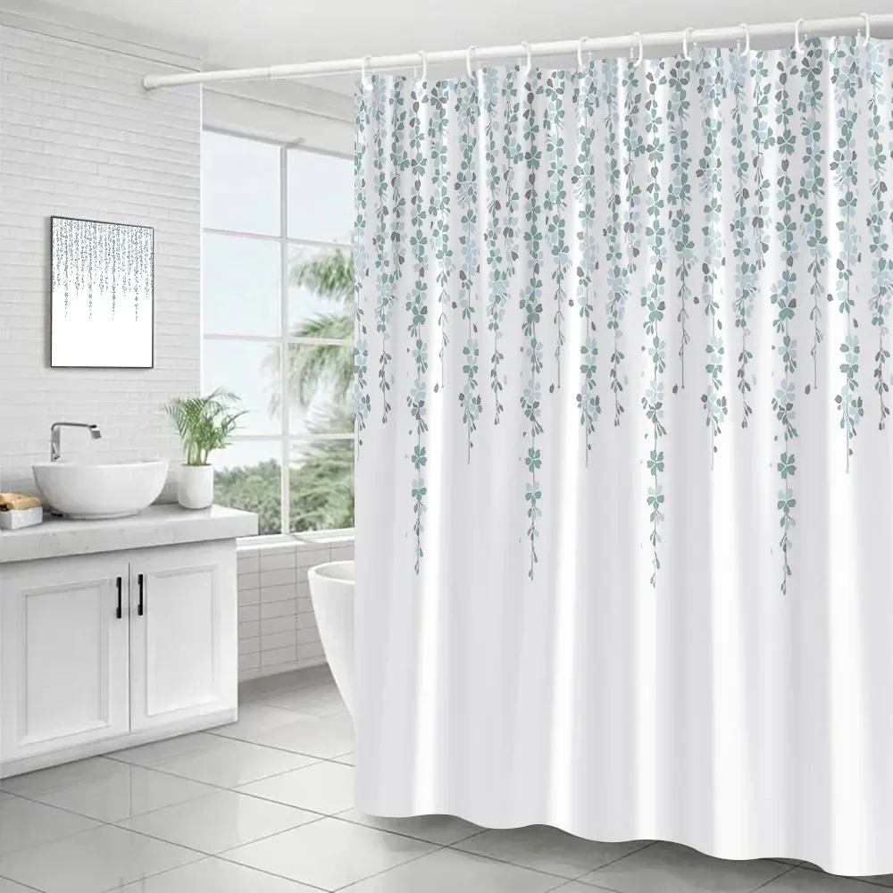 Floral Shower Curtains Gold Grey Vine Plants Flowers Modern Minimalist Polyester Fabric Bathroom Decor Bath Curtain with Hooks