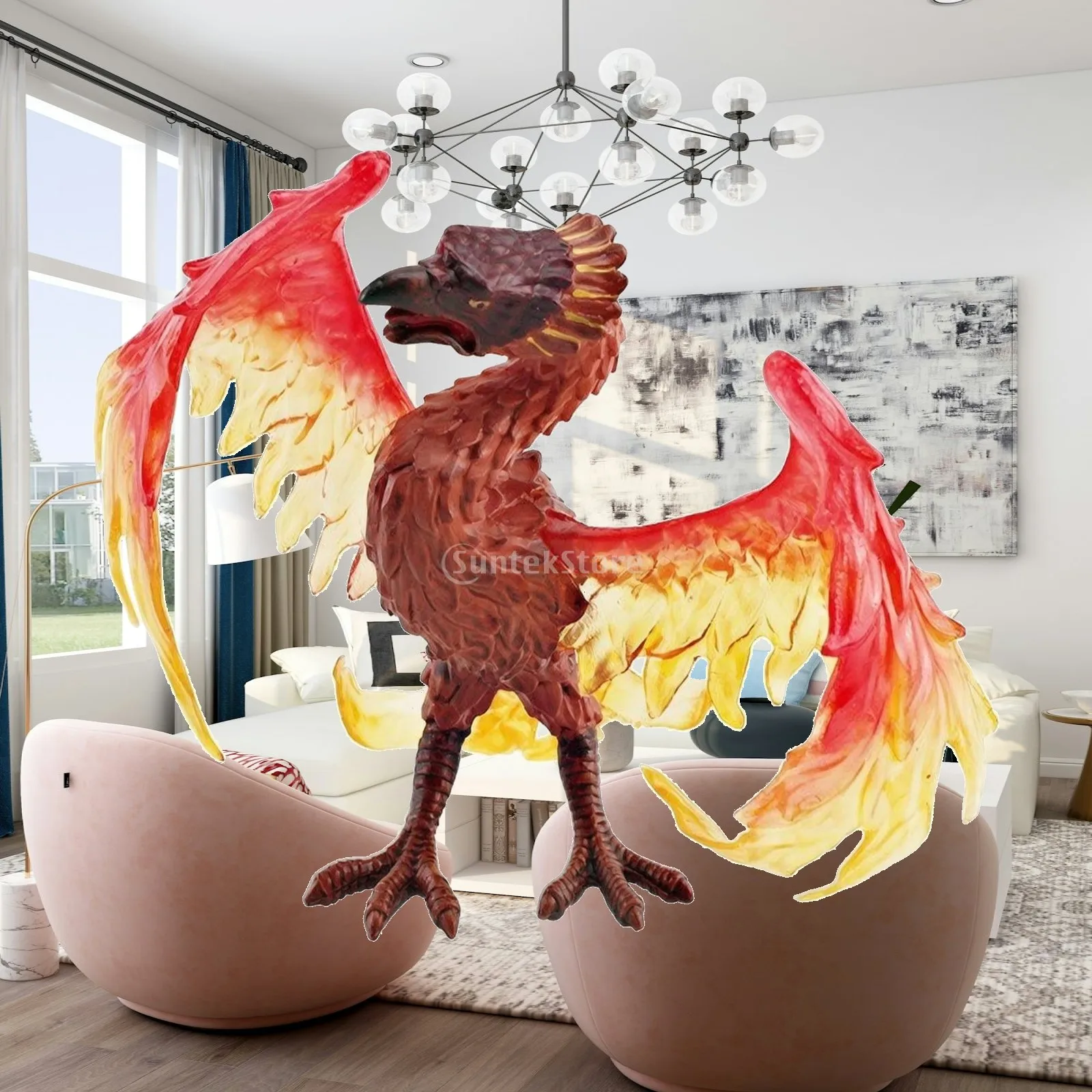 Phoenix Figurine Glossy Phoenix Figure Mythical Bird Model Fantasy Fire Bird Figurine Fiery for Collectors, Desk, Shelf