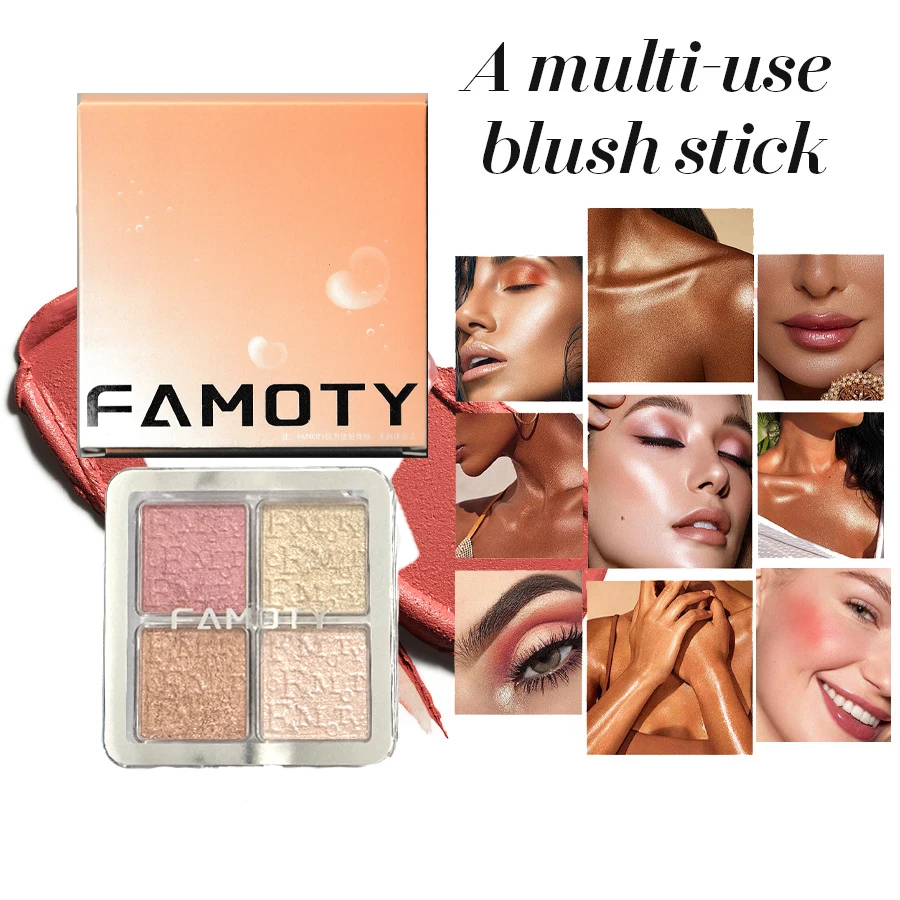 FAMOTY Diamond Bronzer Highlighter Contouring 4-color Palette Natural Glitter Highlighter Facial Brightening Palette Makeup