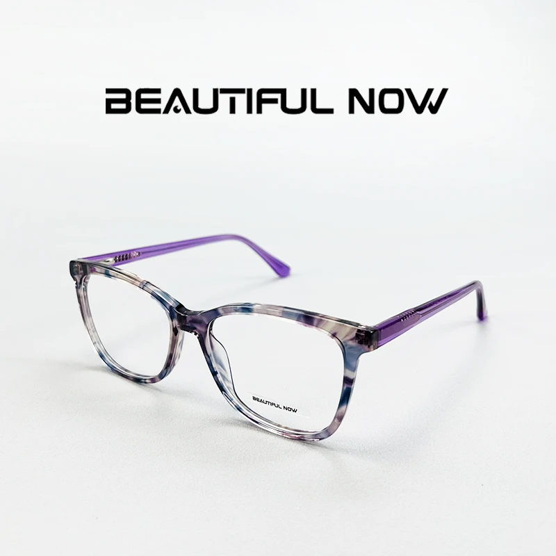 아름다운 지금 레오파드 퍼플 아세테이트 안경테 패셔너블한 광학 안경 처방 렌즈 여성용 맞춤형 렌즈