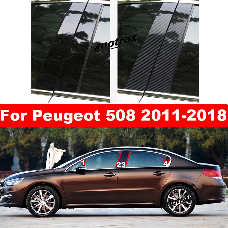 Car Central Window Pillar Posts Door Trim Cover Stickers Decal for Peugeot 508 2011-2018 Decoration Exterior Accessories