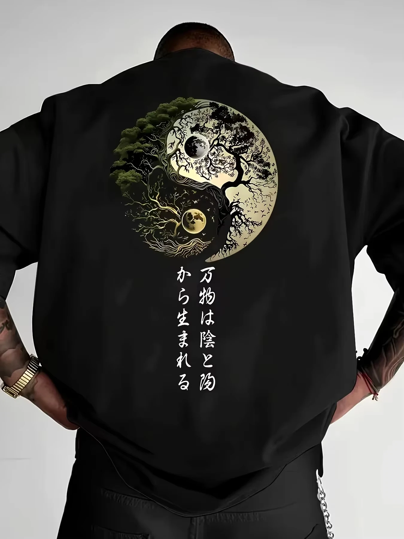2026 Fashion New Men's 100% Cotton T-shirt Yin Yang Tree Graphic Tee Casual Outdoor Daily Streetwear Short Sleeve Zen Tops