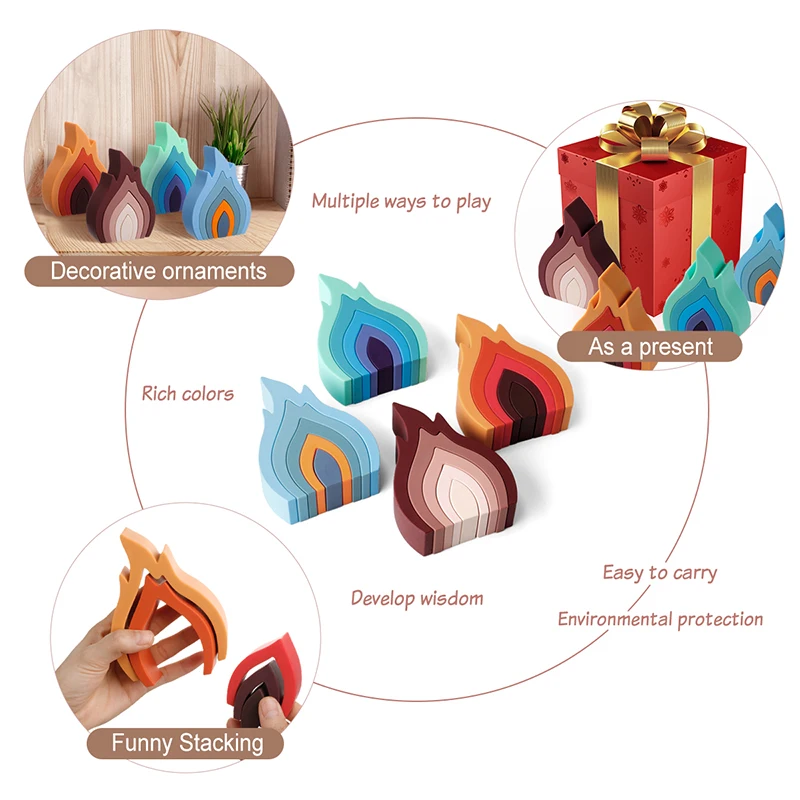 Juego de bloques de construcción de silicona para bebé, juguete Montessori de bloques apilables en forma de llama, mordedores de goma, 1 Juego