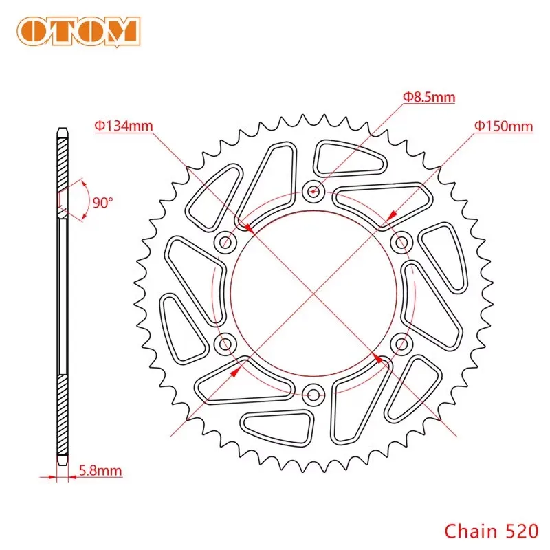 OTOM 520 Chains 50T Motorcycle Chain Sprocket Rear Back Sprocket Cog For KAWASAKI KX125 KX250 KX250F KX450F KLX250 SUZUKI RMZ250