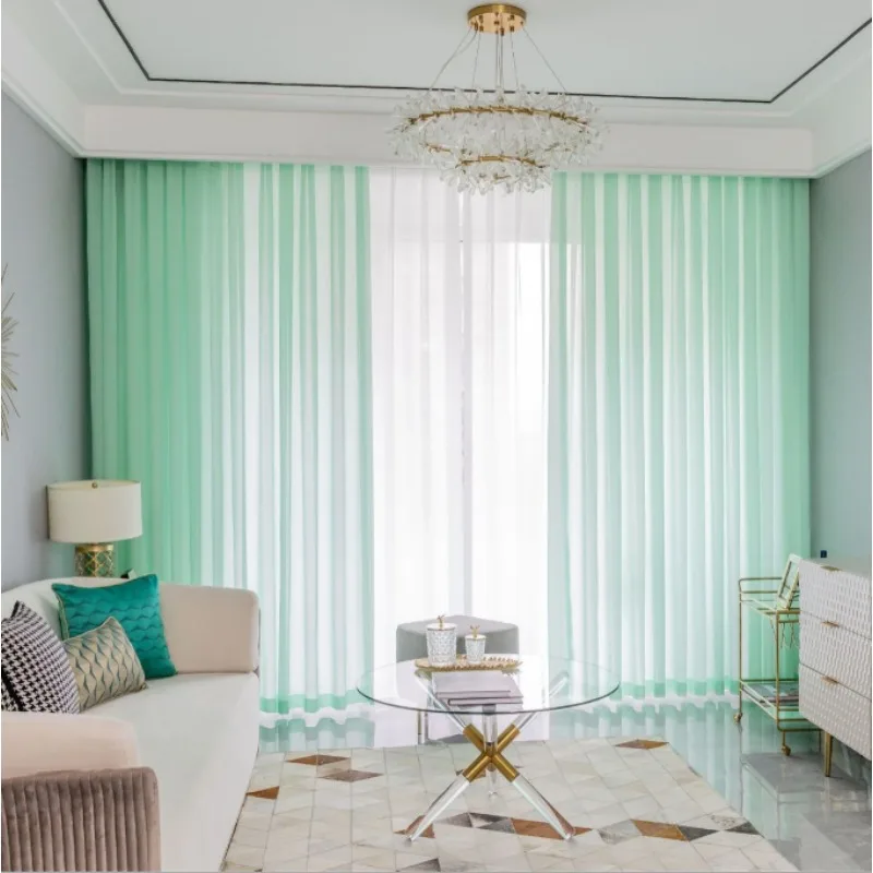 1 Piece Modern Simple Super Soft Chiffon Green Sheer Curtain Living Room Lining Bedroom Balcony Curtain