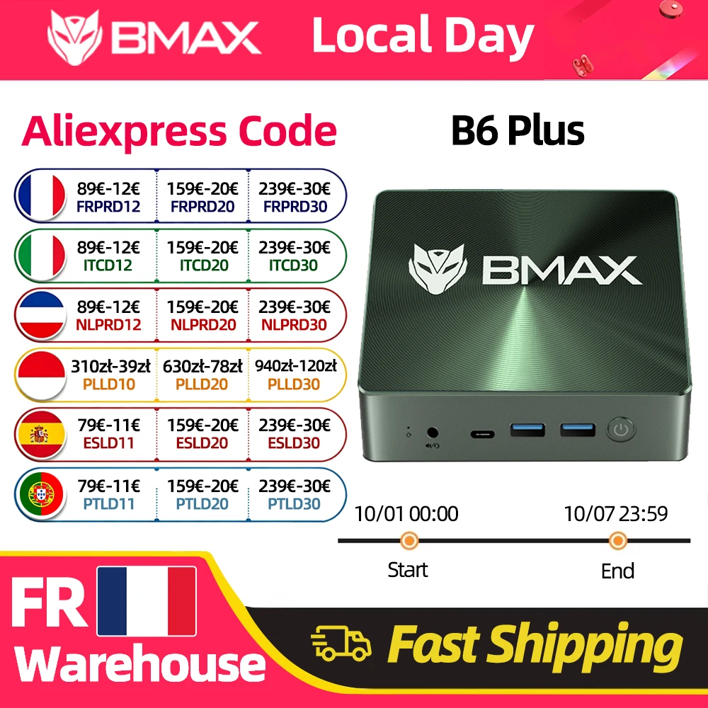 BMAX B6 Plus Mini PC Intel I3-1000NG4 Windows 11 PC 12GB RAM 512GB SSD WIFI 5 USB 3.0 USB * 3 HDMI * 2 Bluetooth Type-C Mini PC