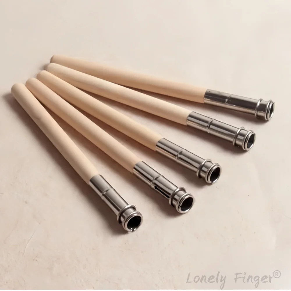 2/6/10pcs Durable Non-Slip Stainless Steel Pencil Extender Wood Handle Strong Stable Metal Extension for Writing Tools