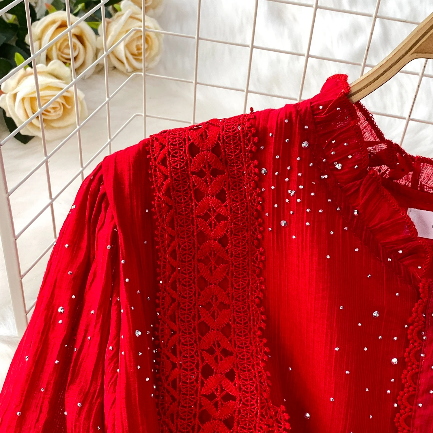 シックなヴィンテージシャーリングドローストリングレースエレガントな妖精韓国ファッションボヘミアンビーチ女性服ロングドレス