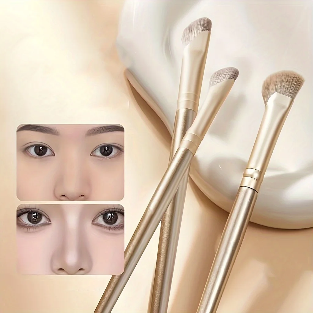 3pcs Professional Golden Nose Contour Brush Set - Half-Fan Slanted Head for Nose Root, Wing, and Shading, Ultra-Soft Shedding-Fr