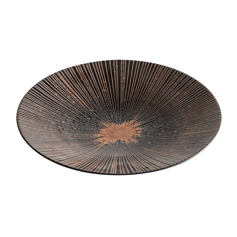 

Новая ретро-тарелка для пасты с полосками, круглая, для дома и ресторанов, керамическая посуда оптом.