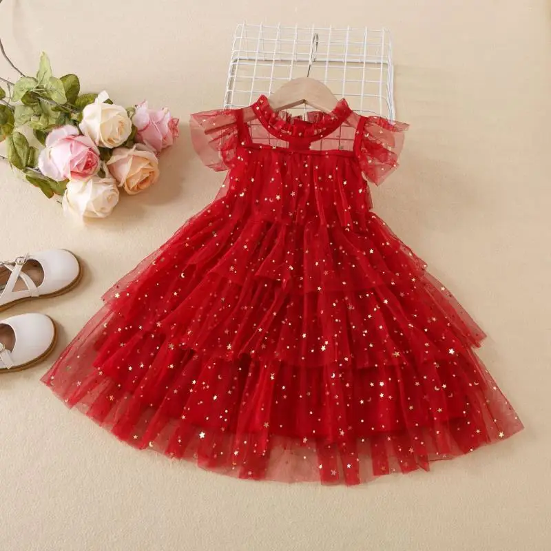 New style children's dress Girls' Fairy Dress with Stars and Sequins, Cake Mesh Puff Skirt for Children Princess Dress