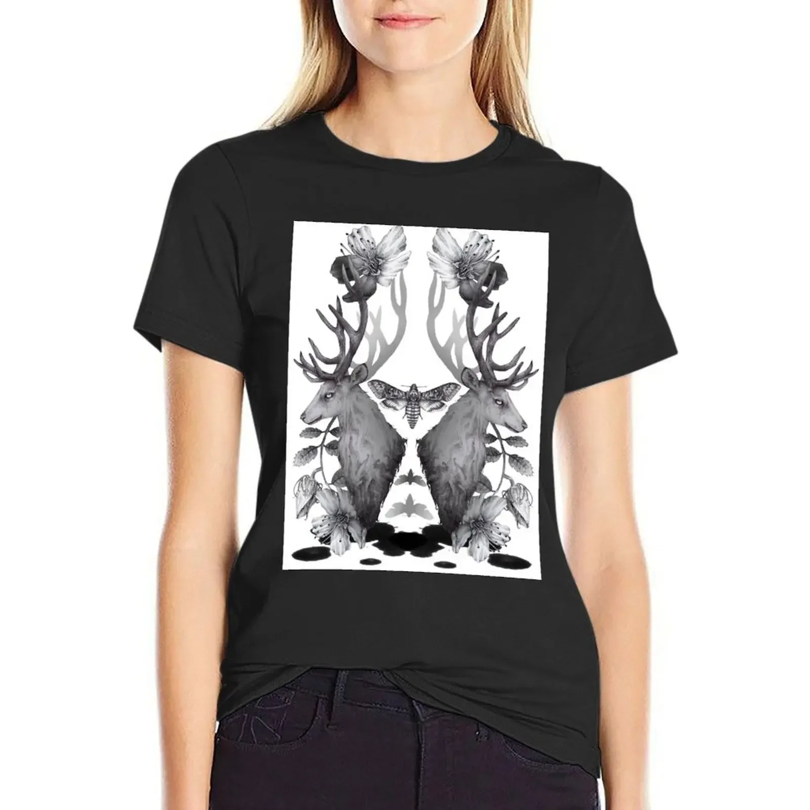 

Hannibal Inspired Illustration Stags T-Shirt oversized Female clothing quick drying blanks t-shirt dress for Women plus size