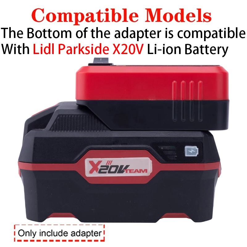 Battery Adapter Power Bank for Lidl Parkside X20V Li-ion Battery with USB/Type-C Dual Fast Charging Interface Mobile Power Bank