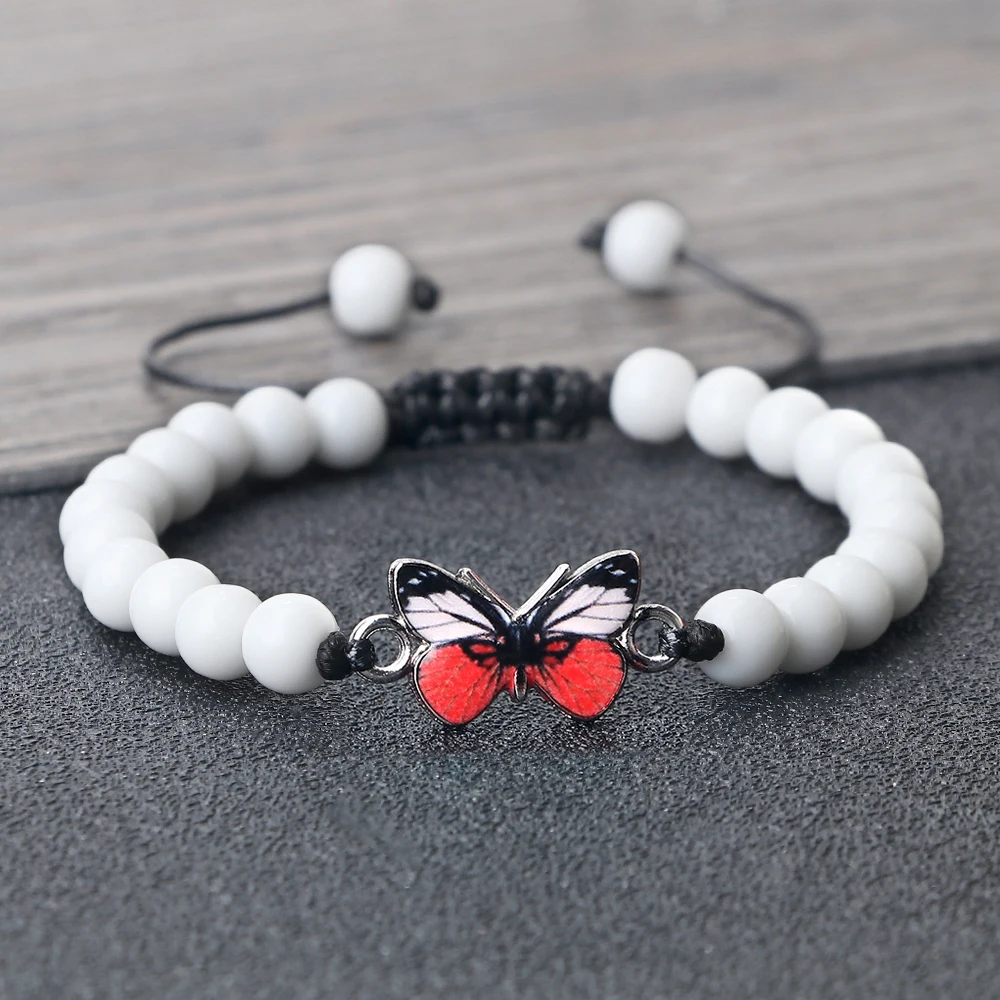 Newest Red Butterfly Charm Bracelets Natural Stone Lucky Beads Bracelets For Women Men Braided Adjustable Rope Jewelry Pulseras image 4