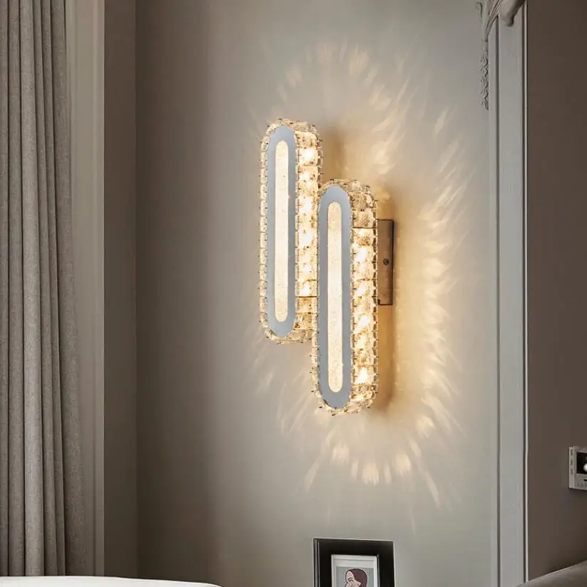 

Crystal Led Wall Lamp Mirror Living Room Bedroom Bathroom Sconces Decoration Home Decor Modern Led Lights Bedside Corridor Aisle