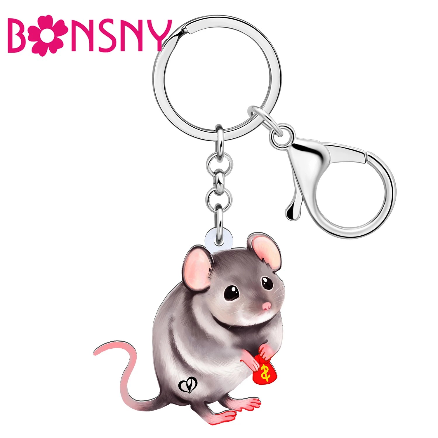 Bonsny Acrylic Cute Red Packets Mouse Keychains Key Ring Chains Animals Fashion Jewelry Car Bag Charm For Women Kids Girls Gifts