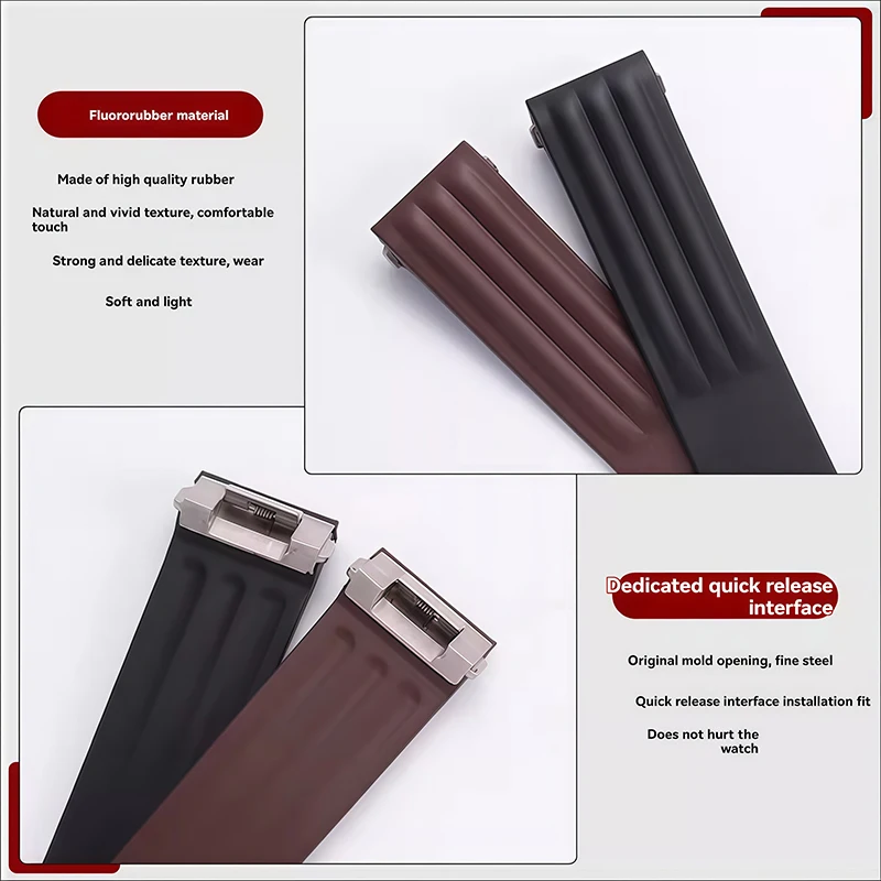 Quick Release Fluorine Rubber Watch Strap For Cartier Sport Roadster WE500260 W6206018 19mm 20mm Special Interface watchband