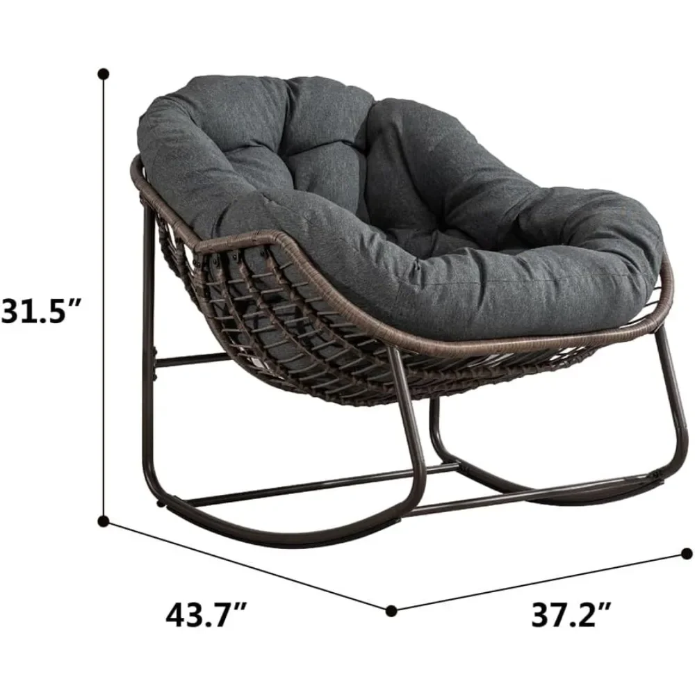 Outdoor Rocking Chair,  Indoor, Wicker Patio Chair with Detachable Cushion for Bedroom, Living Room, Garden