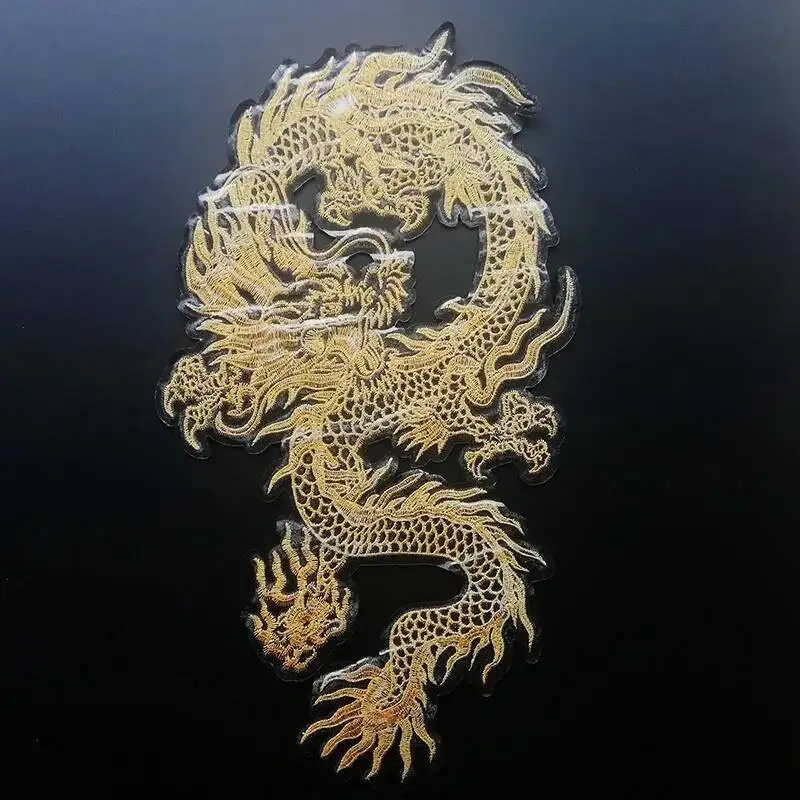Exquisite Animal Golden Chinese Dragon Embroidery Patches Iron On Clothes Applique for DIY Clothing Accessory Patch