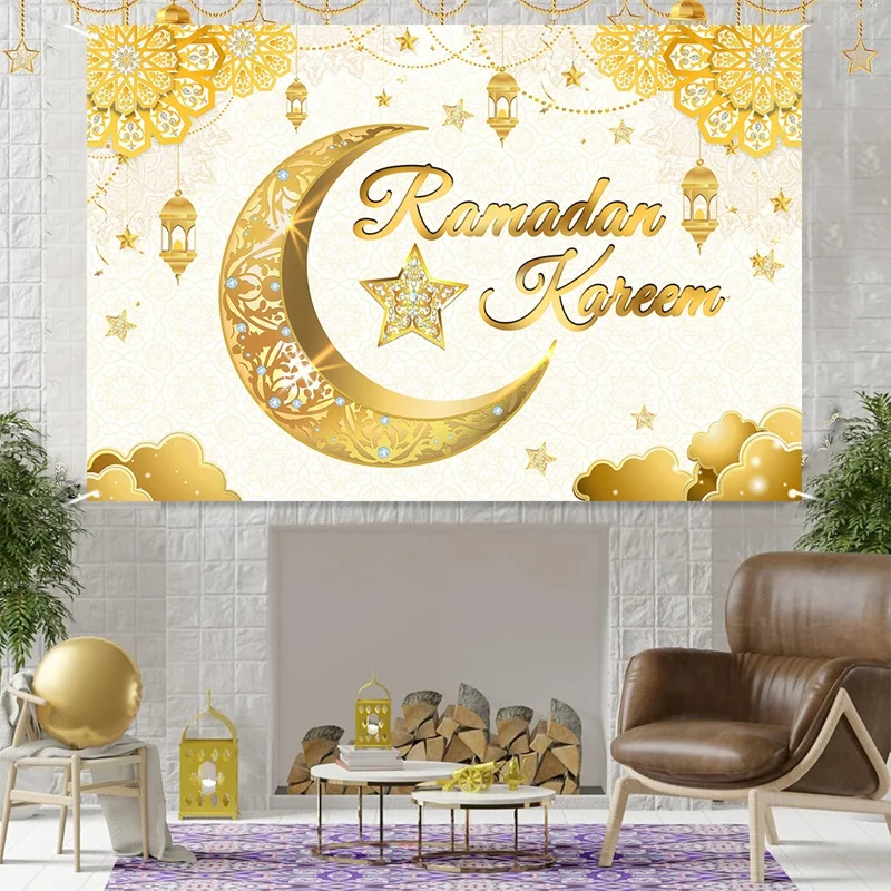 Eid Mubarak Ramadan Karim Polyester Achtergrond 2025, Islamitische Moslim Party Achtergrond Ramadan Decoraties