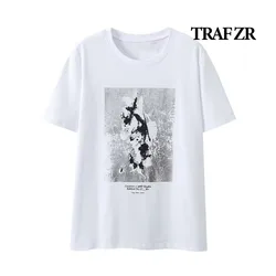 TRAF ZR Y2k T-shirts for Women Summer 2024 New in Cotton O-neck Short Sleeve Tee Tops Women's T-shirts Female Tops