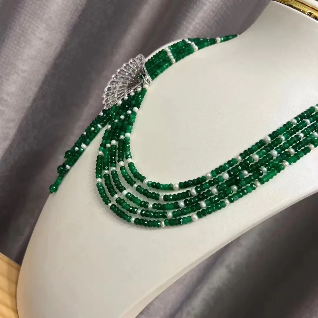 Crystal and Pearl Necklace Pendant 20'' Muti Strands Necklace Handmade Women Gifts
