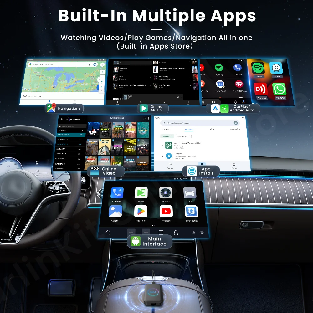 205 CarlinKit LiteS 안드로이드 TV 박스 CarPlay 무선 안드로이드 오토 어댑터 HDMI 출력 지원 넷플릭스 유튜브 IPTV 스포티파이 와이파이
