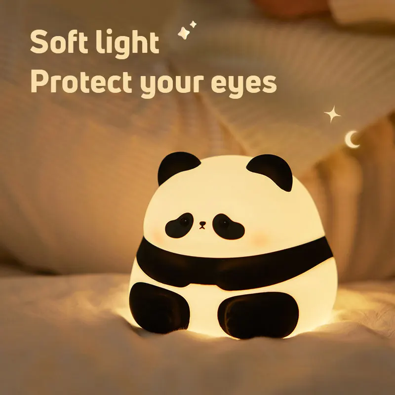 Huahua Silicone Night Light Creative Living Room Cute Panda Pat 3-Levels Adjustable Light Desktop Decoration Cartoon Kids Gift
