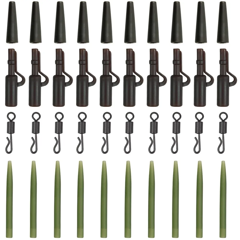 40Pcs Carp Fishing Accessories Kit Anti Tangle Sleeves Rolling Quick Change Swivels Lead Clips And Pins Tail Rubber Tubes