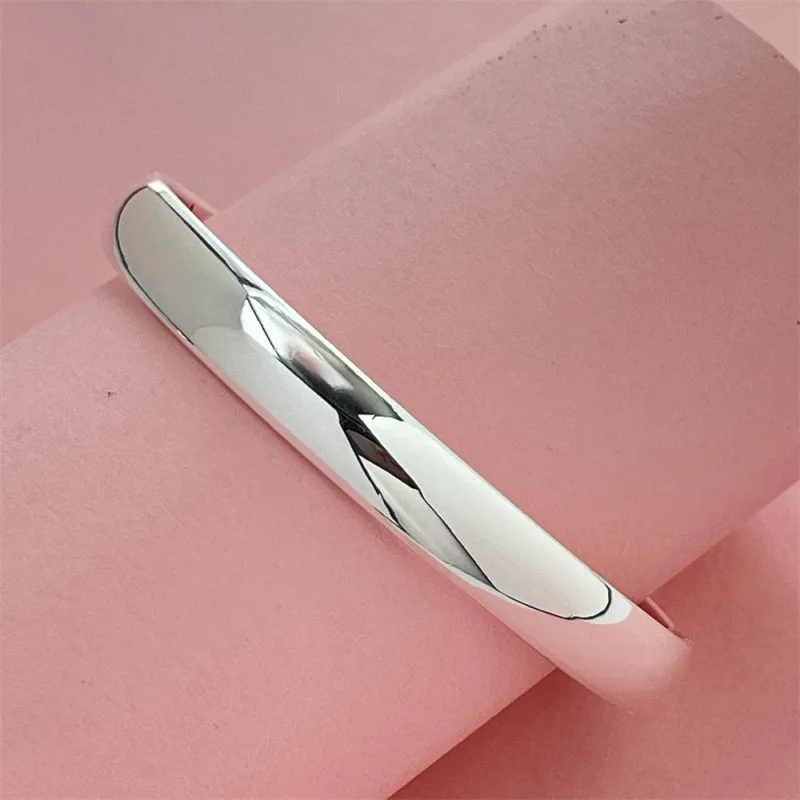 

925 Sterling Silver Simple Fashion Flat Wire Glossy Bracelet Birthday Party Anniversary Gift Daily Wear